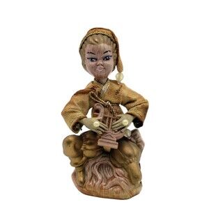 Vintage 1960s Tilso Golden Fantasy Pixie Elf Figurine Harp Hong Kong 4.5"